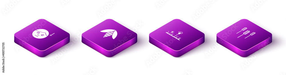 Set Isometric High human body temperature, Bee, Mold and Wheat icon. Vector. Set Isometric High human body temperature, Bee, Mold and Wheat icon. Vector.
