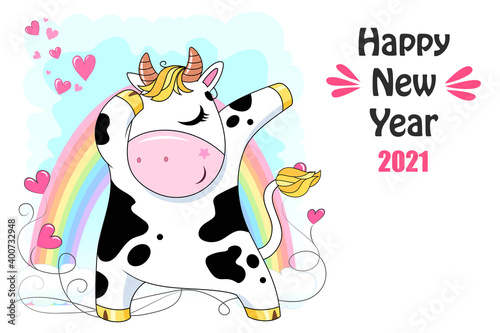 Vector Ox. Hand drawn cute cow.