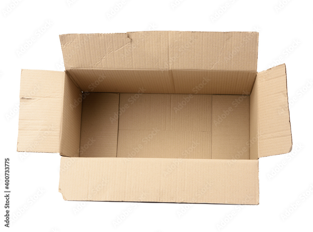 open cardboard rectangular box made of corrugated brown paper open cardboard rectangular box made of corrugated brown paper