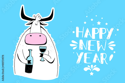 Vector Ox. Hand drawn cute cow