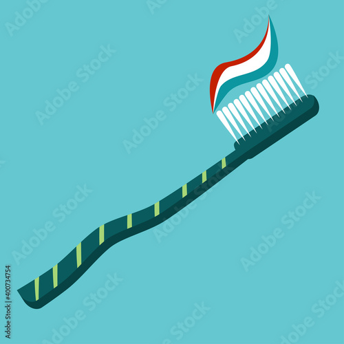 A flat-style toothbrush is isolated on a dark background. brush for brushing teeth, with toothpaste. The importance of daily brushing for health and beauty..