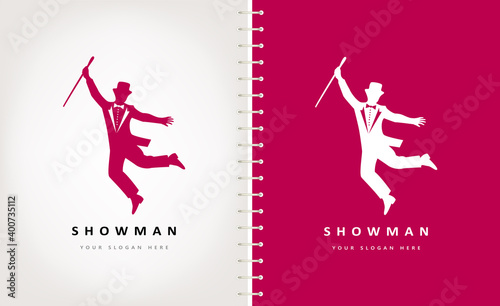 Showman jumping with cane logo vector