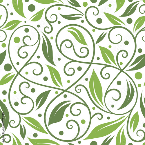 Green leaves seamless pattern. Vintage vector ornament template. Paisley elements. Great for fabric, invitation, background, wallpaper, decoration, packaging or any desired idea.