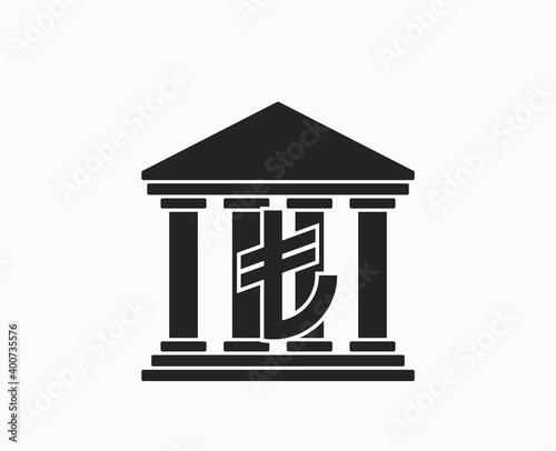 bank icon with turkish lira sign. finance and banking symbol in simple style