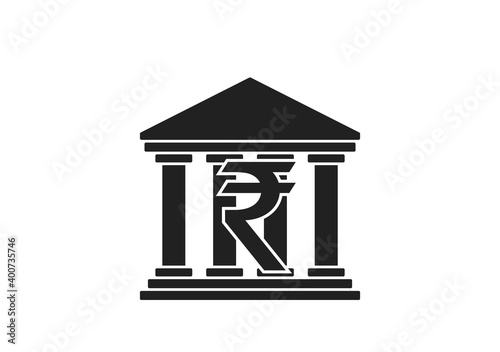 bank icon with indian rupee sign. finance and banking symbol in simple style