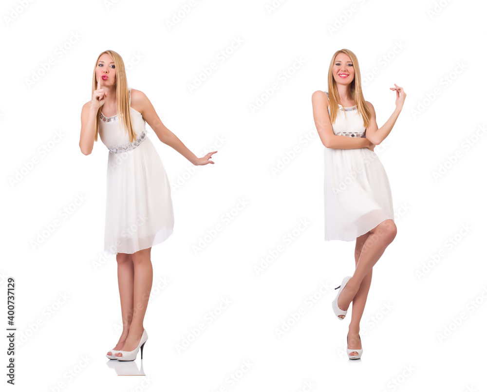 Beautiful woman in white dress isolated on white Beautiful woman in white dress isolated on white