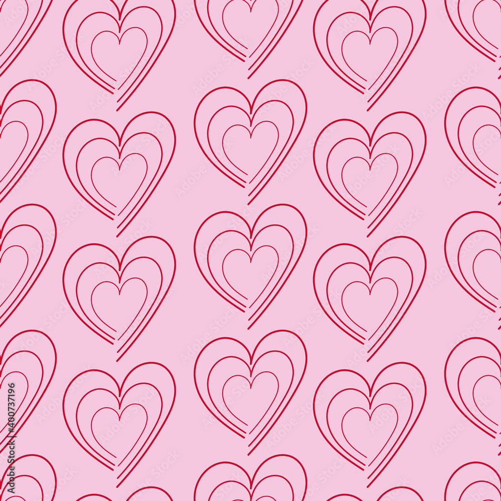 vector seamless pattern for Valentine's day with red hearts on a red background