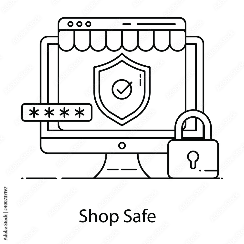 Secure ecommerce, flat outline vector of shop safe
Secure ecommerce, flat outline vector of shop safe