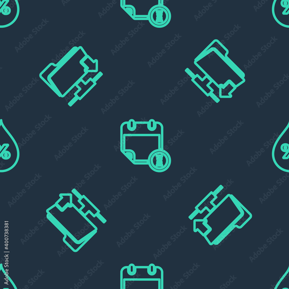 Set line Calendar and clock, FTP folder download and Water drop percentage on seamless pattern. Vector. Set line Calendar and clock, FTP folder download and Water drop percentage on seamless pattern. Vector.