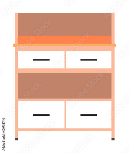 A chest of drawers for medical manipulations and storage of necessary items. Furniture for a medical office. Wooden cabinet with drawers and place for the baby on top. Doctor s office interior element
