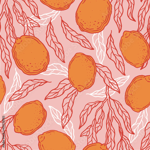 Lemon seamless pattern vector illustration. Summer design repeated textile with citrus fruits. Wallpaper printing background for boys and girls.