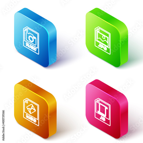 Set Isometric line RAW file document, JPG, MSG and JS icon. Vector.