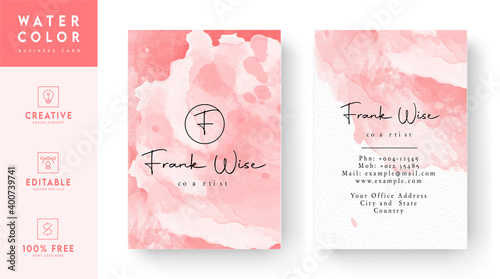 Vertical watercolor business card design - id card template