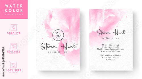 Pink and white watercolor business card template design