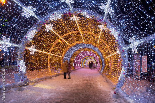 Light tunnel at Tverskoy boulevard in Moscow. Russia Fototapeta