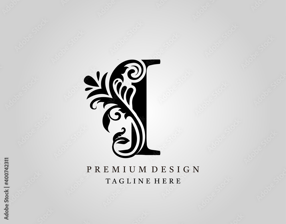 Luxury Monogram Letter I logo design, elegant floral ornate alphabet design vector.
