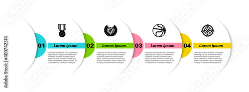 Set line Basketball medal, Award with basketball, and Planning strategy. Business infographic template. Vector.