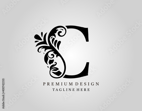 Luxury Monogram Letter C logo design, elegant floral ornate alphabet design vector.