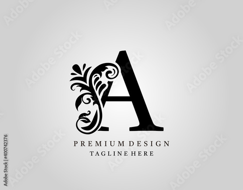 Luxury Monogram Letter A logo design, elegant floral ornate alphabet design vector.
