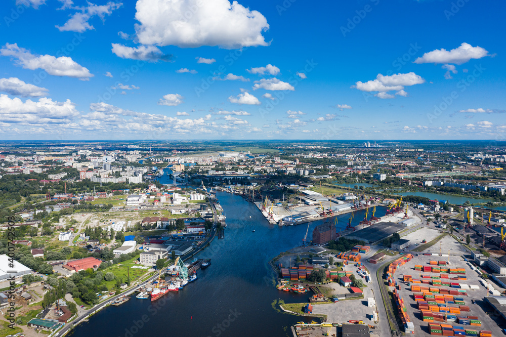 Aerial view of the port in Kaliningrad, Russia