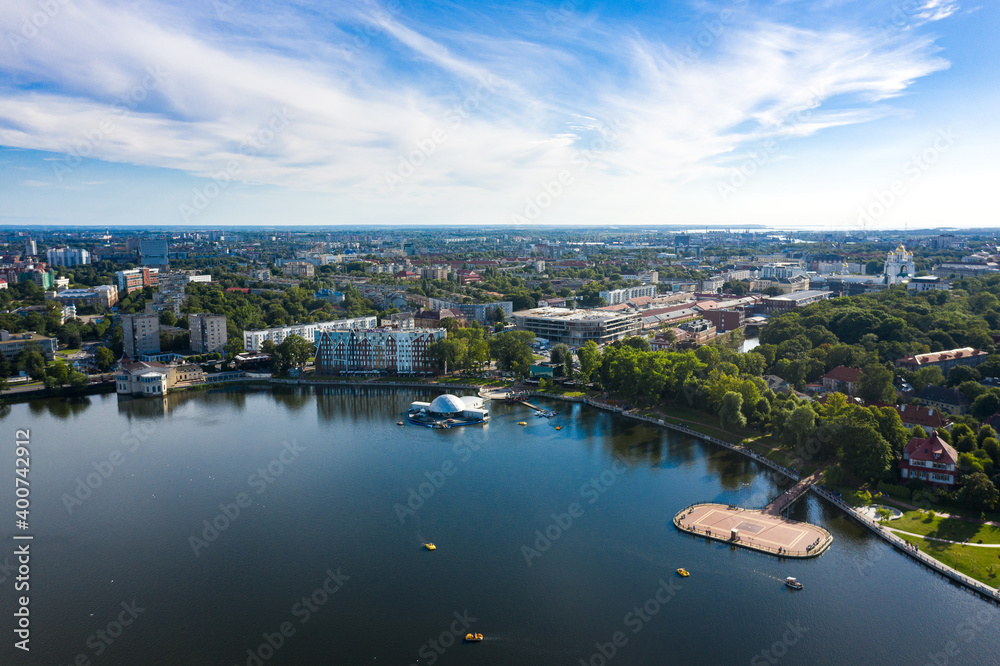 Aerial view of the Upper Lake in Kaliningrad, Russia