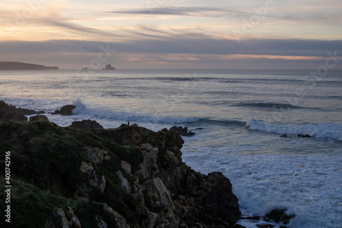 Sunset landscape at Valdearenas Beach in Liencres, Cantabria.