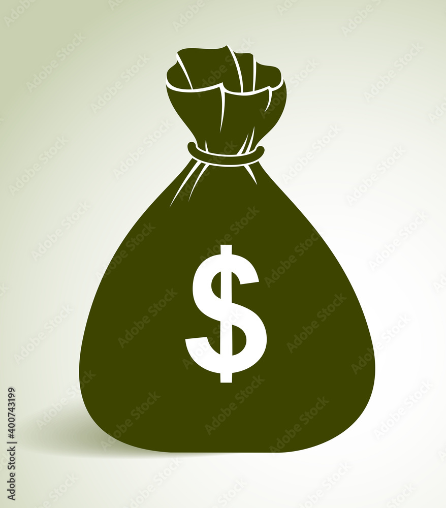 Moneybag money bag vector simplistic illustration icon or logo, business and finance theme, income taxes revenue prize.