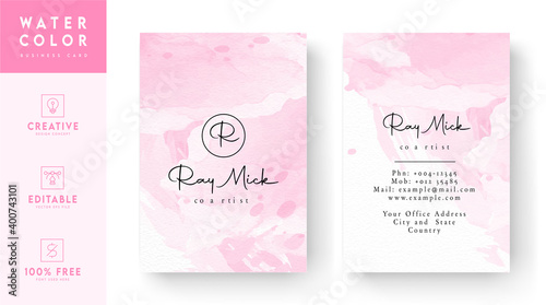 Pink watercolor corporate identity card template