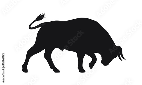 Bull graphic icon. Bullock black sign isolated on white background. Ox symbol. Vector illustration