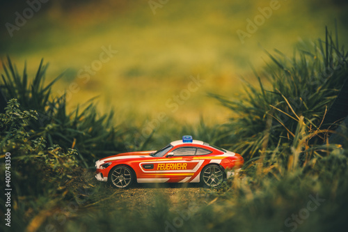 fire department car in the field