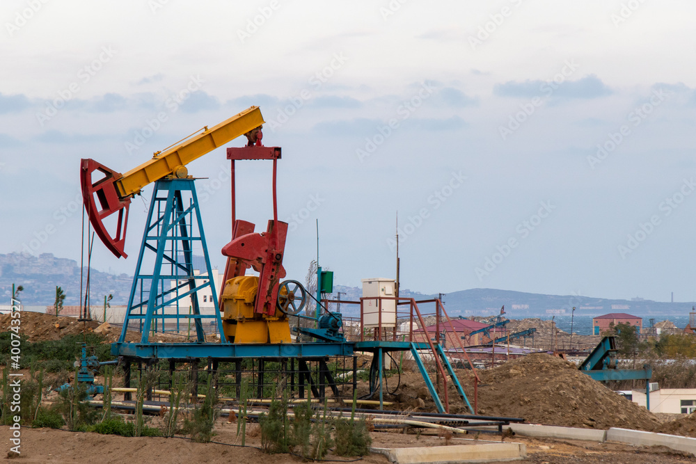 Oil pump. Oil rig energy. industrial machine for petroleum. Baku, Bayil district Oil pump. Oil rig energy. industrial machine for petroleum. Baku, Bayil district