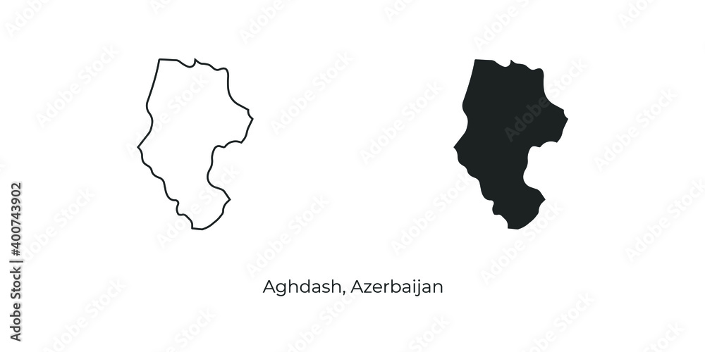Simple vector illustration of map Aghdash, Azerbaijan. Linear and filled style Aghdash map vector illustration