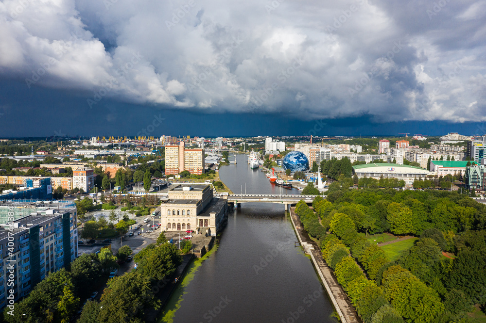 Aerial view of the district of the Museum of World Ocean in Kaliningrad, Russia