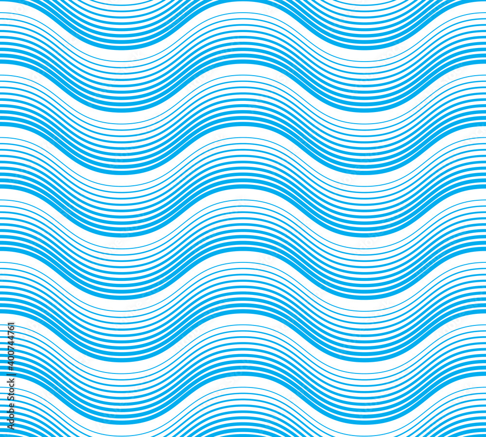 Waves seamless pattern, vector water runny curve lines abstract repeat endless background, blue colored rhythmic waves. Waves seamless pattern, vector water runny curve lines abstract repeat endless background, blue colored rhythmic waves.