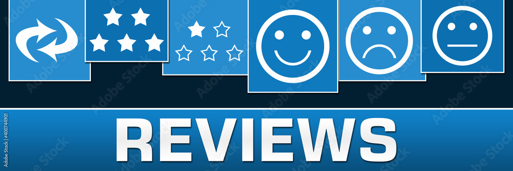 Naklejka premium Reviews Symbols Blue On Top Horizontal 