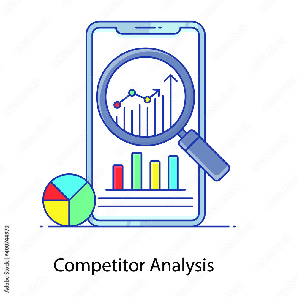 Obraz premium Competitor analysis flat outline vector, identify competitors strategy 
