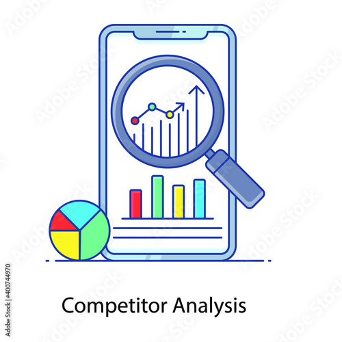 Competitor analysis flat outline vector, identify competitors strategy 