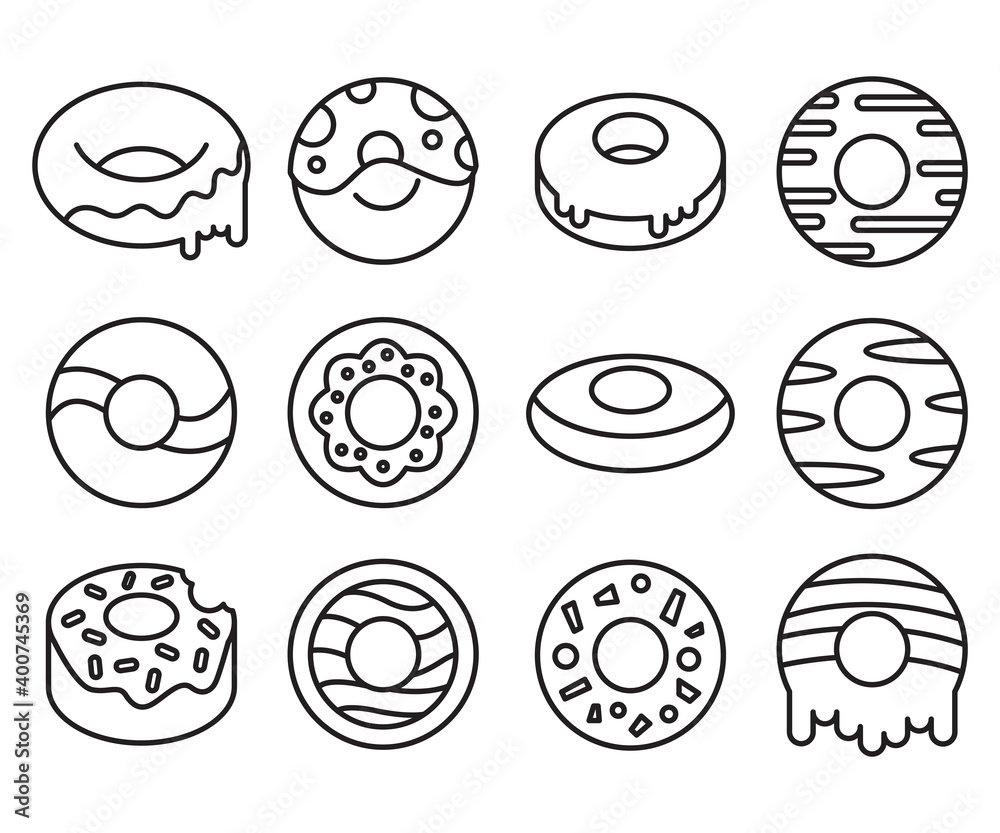 doughnut and cake icons line design