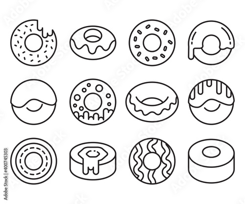 doughnut and cake icons line design