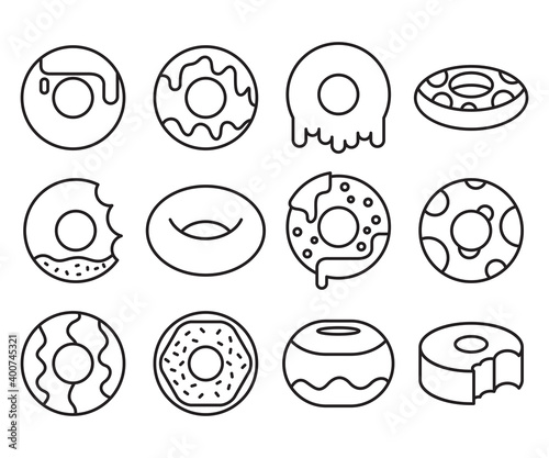 doughnut and cake icons line design