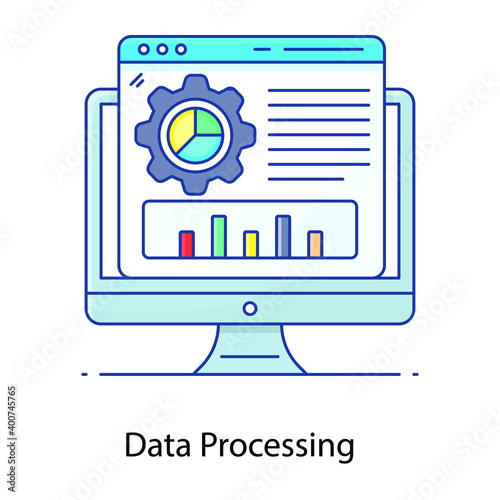 
Data processing flat outline vector, performing system operations

