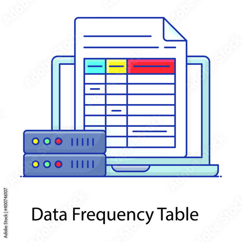 

Flat outline vector of data frequency table showing, value of collected data 
