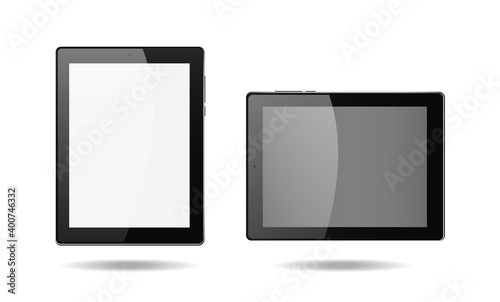 Electronic tablet on a white background with a white and gray screen. there is a light flare on the screen. Vector eps10 illustration