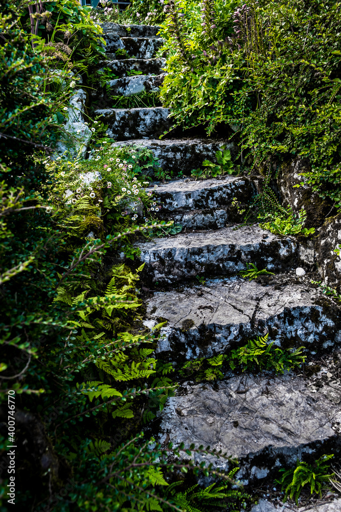 Weathered Stone Stairs With Narrow Path And Vegetation