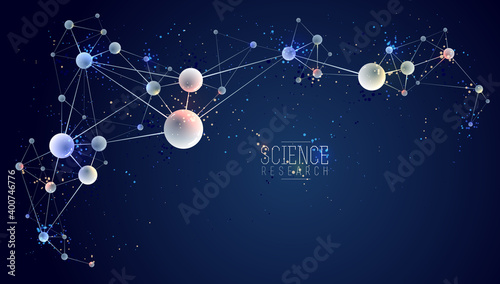 Molecules vector illustration, science chemistry and physics theme abstract background, micro and nano science and technology theme, atoms and microscopic particles.