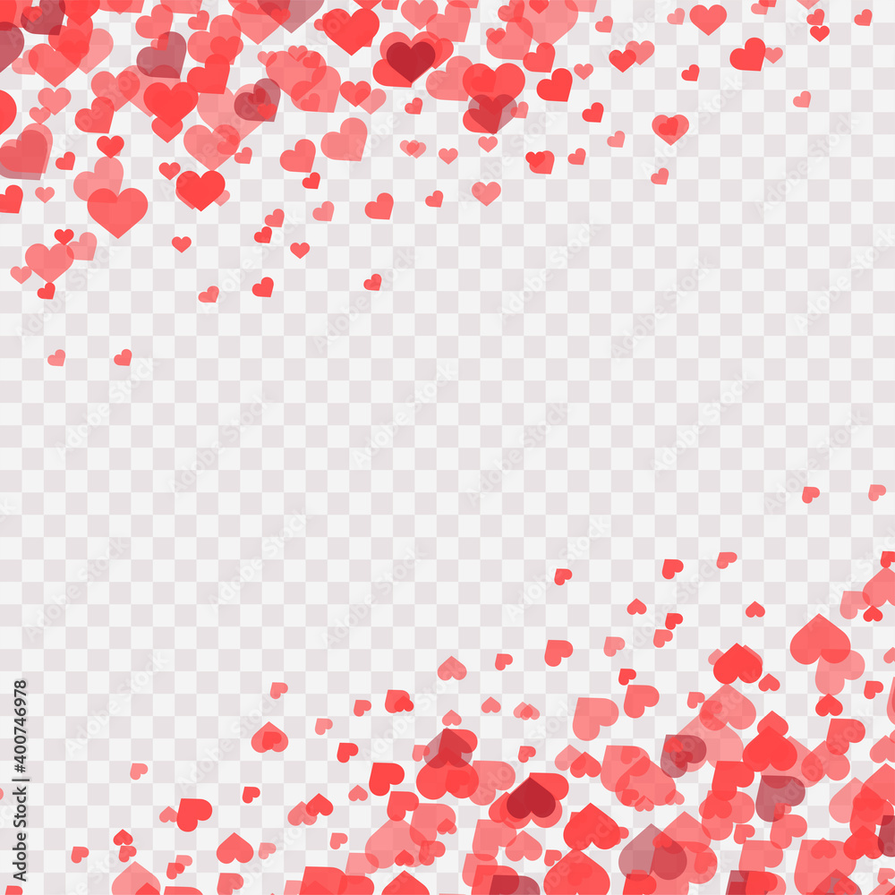 Falling red hearts on transparent background. Vector illustration