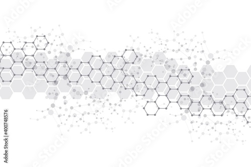 Structure molecule and communication. Dna, atom, neurons. Scientific concept for your design. Connected lines with dots. Medical, technology, chemistry, science background. Vector illustration.
