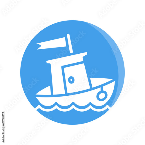 ship, boat, yacht in blue circle background vector