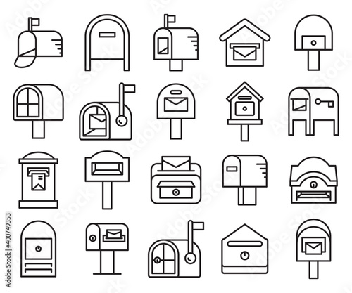 mailbox and postbox icons set line design vector