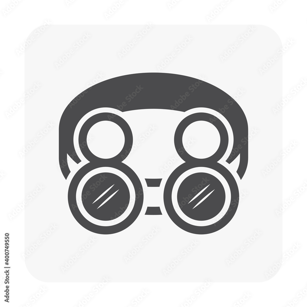 Safety glasses or goggles vector icon. That eyewear or personal protective equipment (PPE) to protect or safe eye and prevent particle, water or chemical. Use in chemistry lab and construction work. Safety glasses or goggles vector icon. That eyewear or personal protective equipment (PPE) to protect or safe eye and prevent particle, water or chemical. Use in chemistry lab and construction work.